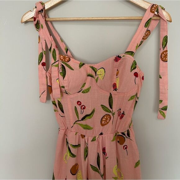 Lauren Conrad Linen Dress Fruits Print Corset Cups Midi Dress - Picture 4 of 16